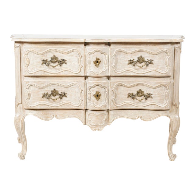 1970s Baker Furniture Louis XV Style Bleached Serpentine Bombe Chest With Bronze Mounts For Sale