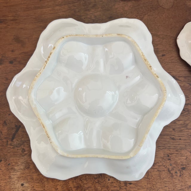 Antique 1800s French Porcelain Blue Center 6 Well Oyster Plates- Set of 3 For Sale - Image 11 of 11