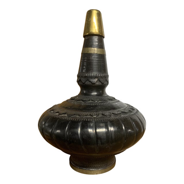 Early 20th Century Etched Terra Cotta Rose Water Vessel For Sale