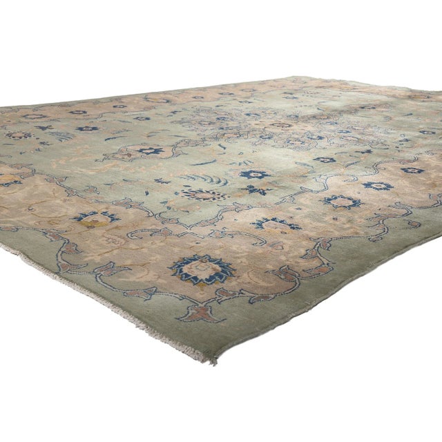 73574 Vintage Persian Kashan Rug, 08'04 x 11'06. Gustvian grace meets Neoclassic elegance in this vintage Persian Kashan...