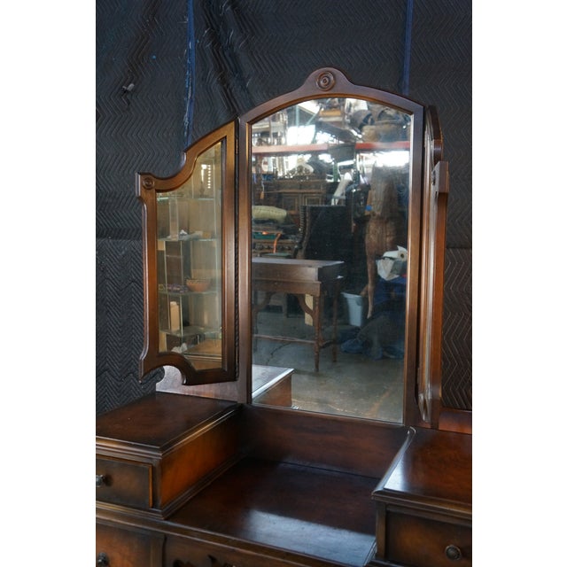 Antique Jacobean Gothic American Walnut Vanity Dressing Table Tri Fold Mirror For Sale - Image 9 of 18