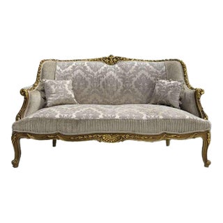 Baroque Sofa in Beige and Ivory With Hand-Applied Gold Leaf For Sale