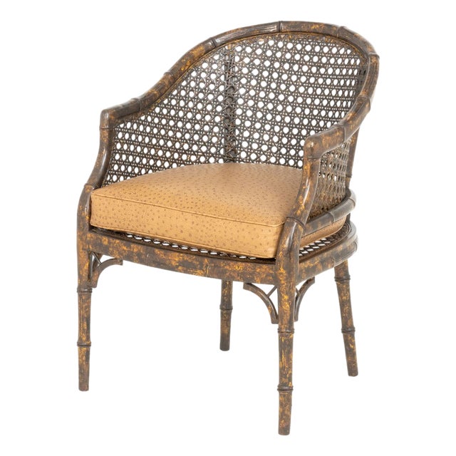 Tortoiseshell Finish Faux Bamboo Caned Tub Chair For Sale