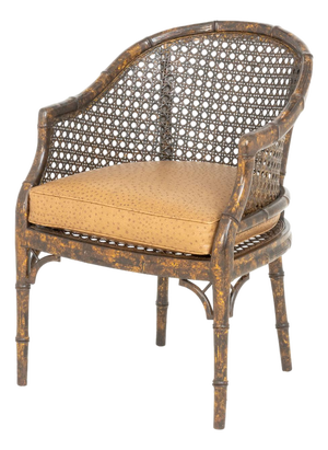 Tortoiseshell Finish Faux Bamboo Caned Tub Chair