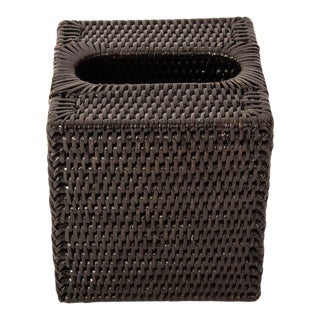 Artifacts Rattan Column Tissue Box Cover in Tudor Black For Sale