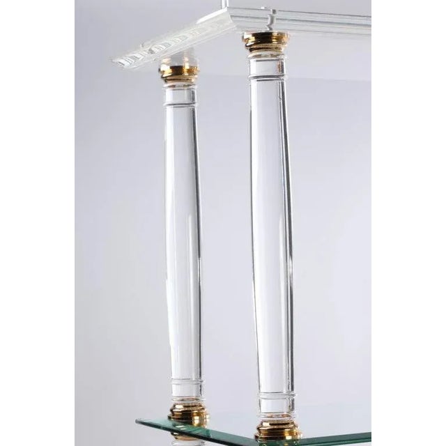 Mid-Century Modern Neoclassic Modern Lucite and Brass Etagere For Sale - Image 3 of 8
