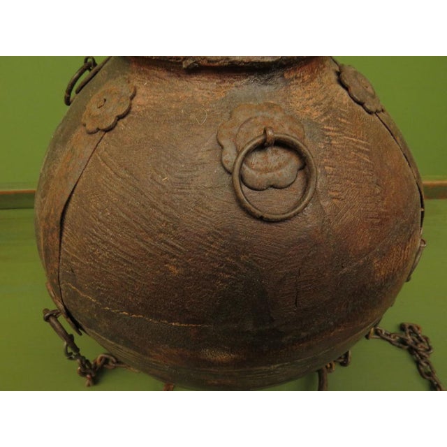 Antique Wooden Indian Water or Milk Pot with Chains For Sale - Image 4 of 12