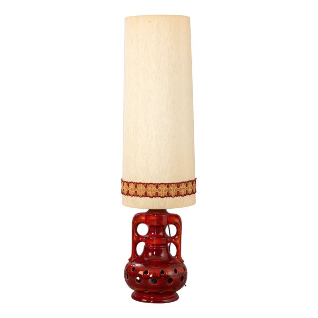 Tall Red Glazed Ceramic Lamp from Vallauris, France, 1960s For Sale
