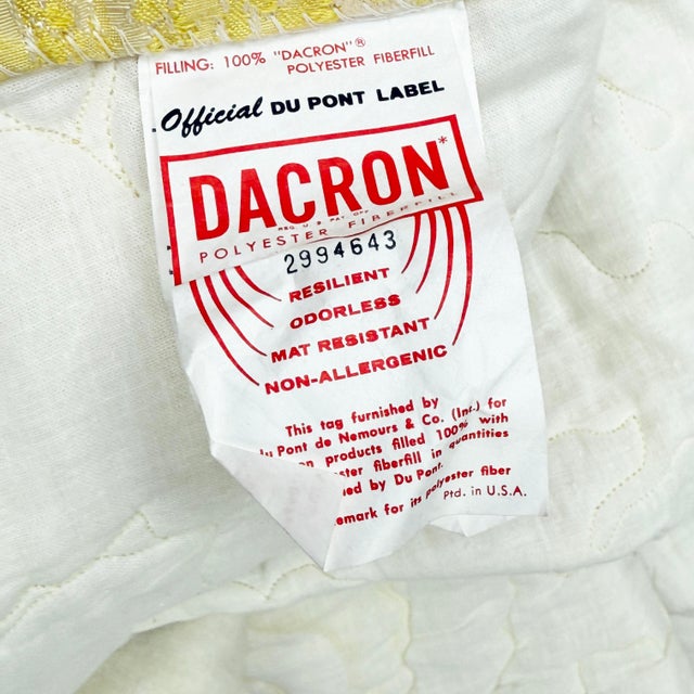 This show-stopping vintage quilted bedspread by Quilting by Halas features a luminous yellow floral damask design over a...