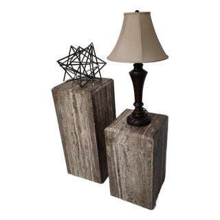 Stunning Pair of Travertine Pedestals For Sale