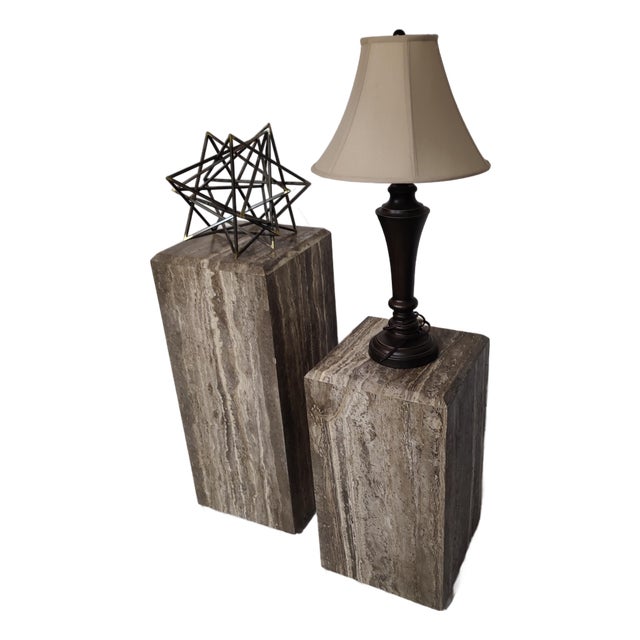 Stunning Pair of Travertine Pedestals For Sale