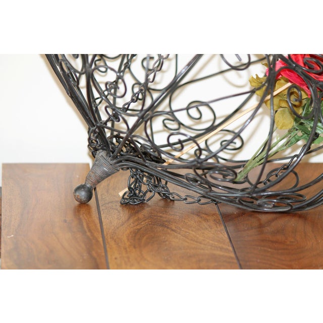 Black Large, Vintage, Enameled Steel, Scrolled Hanging Planter For Sale - Image 8 of 9