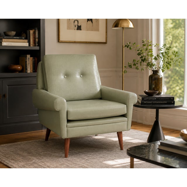 1960s Svend Skipper -1960s Danish Modern Lounge Chair in Sage Faux Alligator For Sale - Image 5 of 11