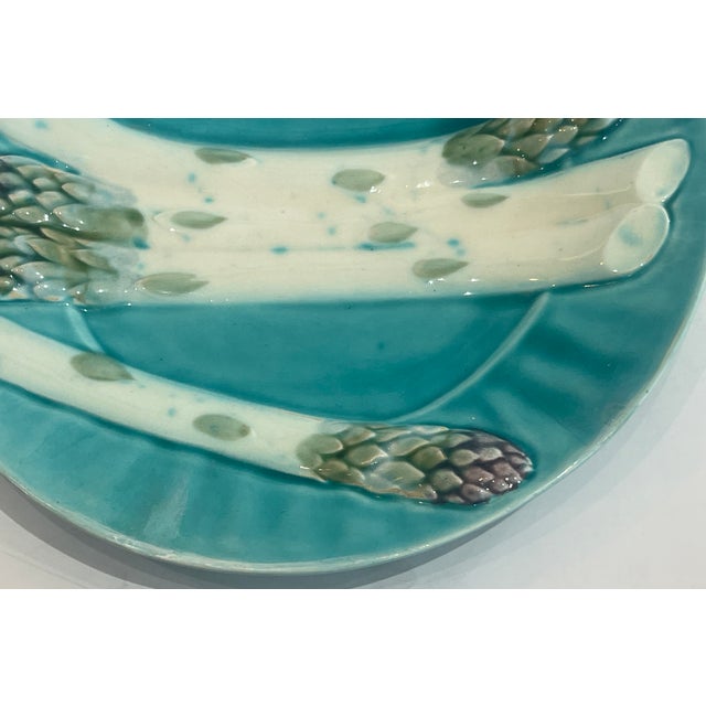 Turquoise Late 19th Century French Majolica Asparagus Plate by Luneville For Sale - Image 8 of 11