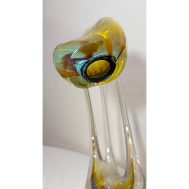 Vintage Signed Hand Blown Studio Art Glass Stretched Sculpture Vase Statue Art For Sale - Image 9 of 13