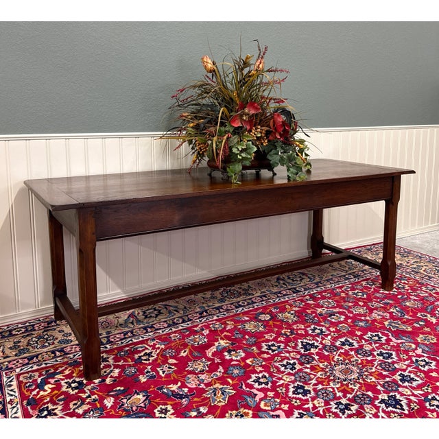 Brown Antique French Country Farm Dining Table Farmhouse Baker's Table Drawer Oak For Sale - Image 8 of 18