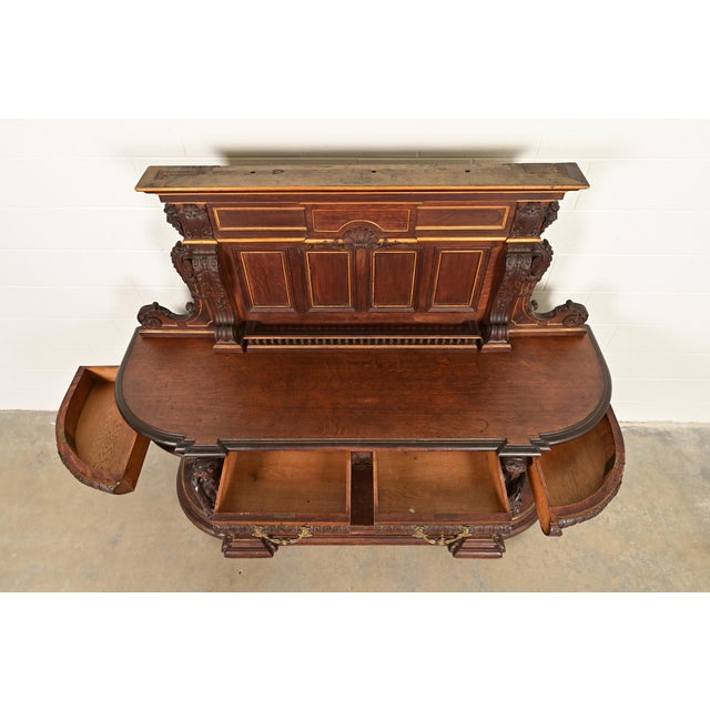 Late 19th Century R. J. Horner Renaissance Revival Ornate Carved Oak Sideboard or Bar Cabinet, Circa 1880s For Sale - Image 5 of 16