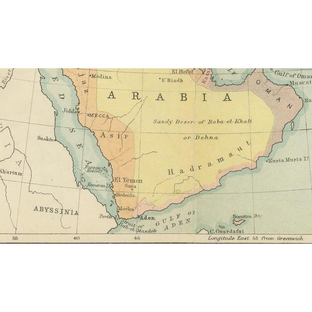Late 19th Century Antique Map of Turkey in Asia, Arabia and Persia, 1890s For Sale - Image 5 of 9