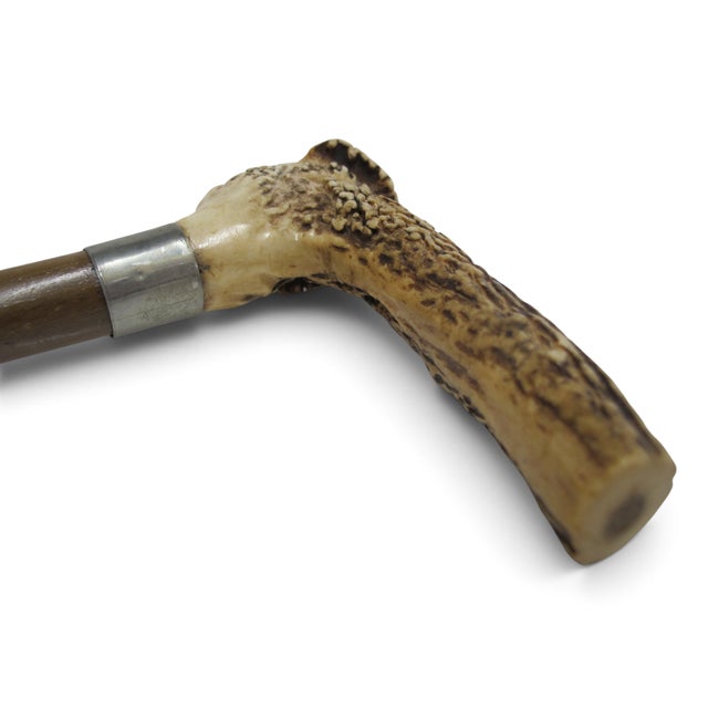 Reindeer Carved Stag Deer Antler Handle Antique Walking Stick Cane For Sale - Image 4 of 13