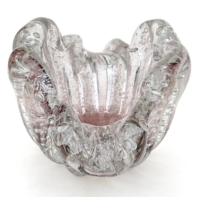 Mid 20th Century Murano Barovier Toso Vintage Purple Lavender Silver Flecks Italian Art Glass Midcentury Flower Form Bowl For Sale - Image 5 of 6
