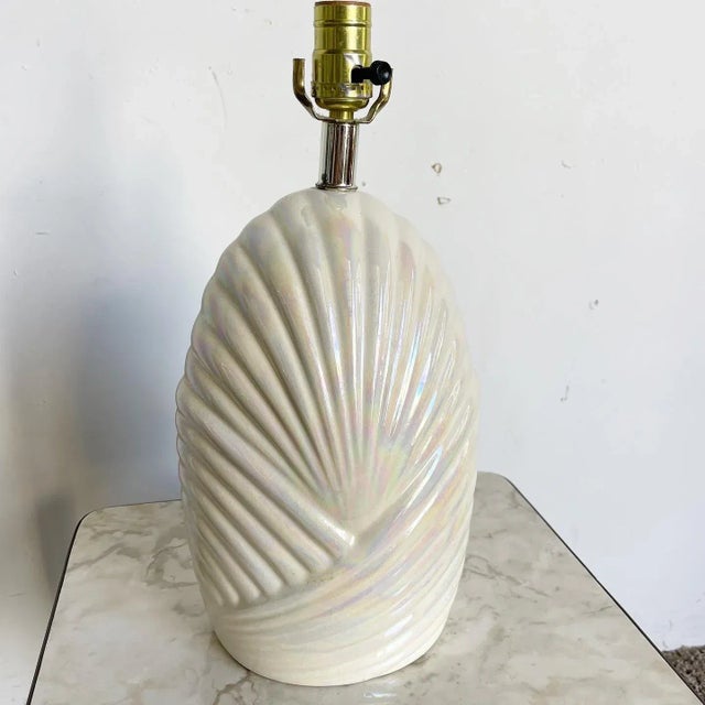 Postmodern Iridescent White Scalloped Table Lamp For Sale In Miami - Image 6 of 6