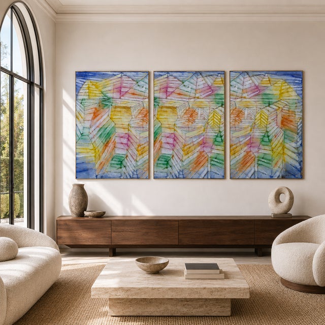 Contemporary 1920 Theater Mountain Construction Modernist Multicolor Fine Art Print Triptych by Paul Klee, 16" X 24" Per Panel For Sale - Image 3 of 7