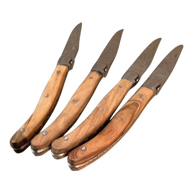 1980s Laguiole-Style Steak Knives Wood and Stainless Steel - Set of 4 For Sale