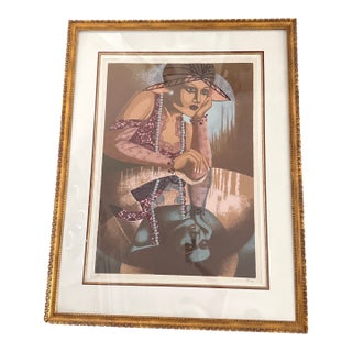 1970s Isaac Stavans Art Deco Woman Signed Lithograph For Sale