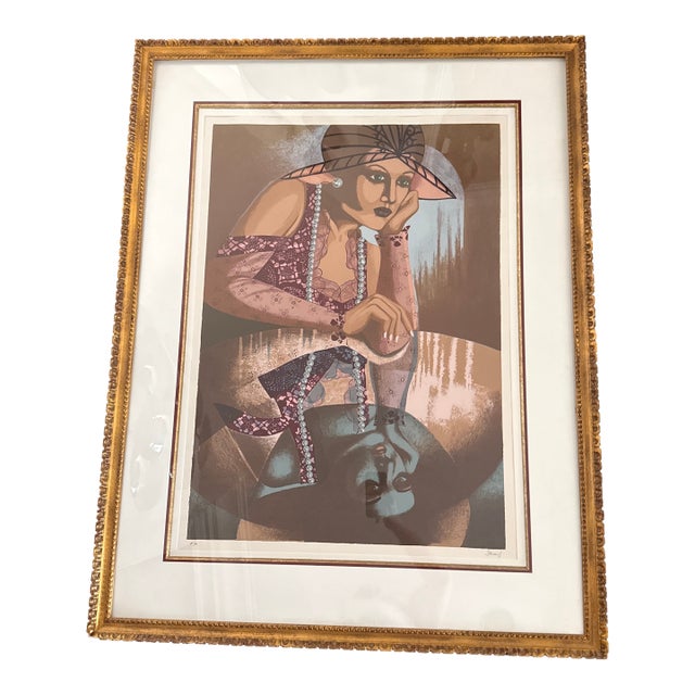 1970s Isaac Stavans Art Deco Woman Signed Lithograph For Sale