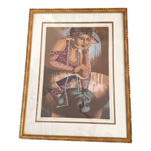 1970s Isaac Stavans Art Deco Woman Signed Lithograph