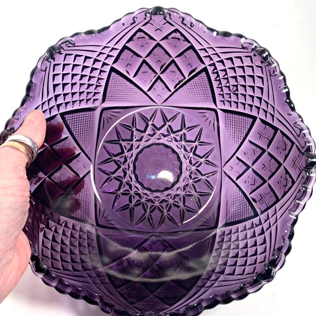 Amethyst Late 19th C. Amethyst Pressed Glass Serving Bowl Art Deco Traditional Victorian For Sale - Image 8 of 10