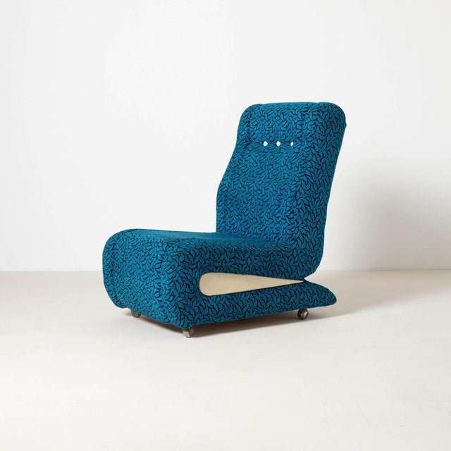 1970s Space Age Lounge Chairs in Blue Pattened Upholstery, Former Czechoslovakia, 1970s, Set of 2 For Sale - Image 5 of 13