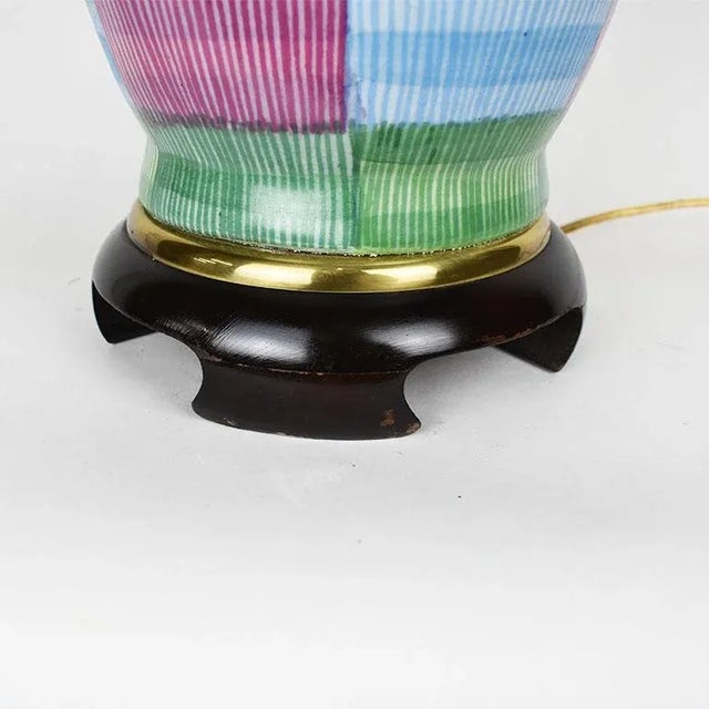 Frederick Cooper Vintage Colorful Geometric Ceramic and Wood Table Lamp by Frederick Cooper For Sale - Image 4 of 6