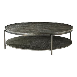 Large Round Dark Oak Cocktail Table For Sale
