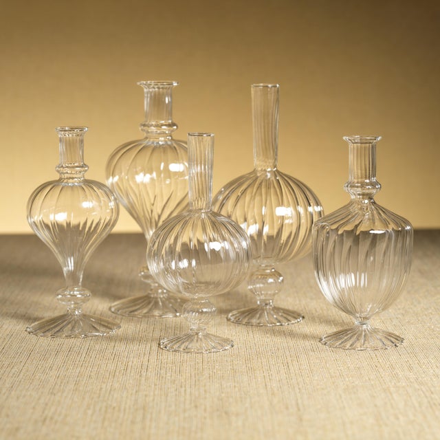 Vellum 2-Piece Set Clear Spiral Glass Vases, Urn Shape For Sale - Image 4 of 4