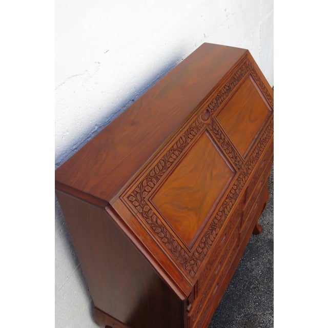 Brown Heavy Hand Carved Secretary Desk For Sale - Image 8 of 12
