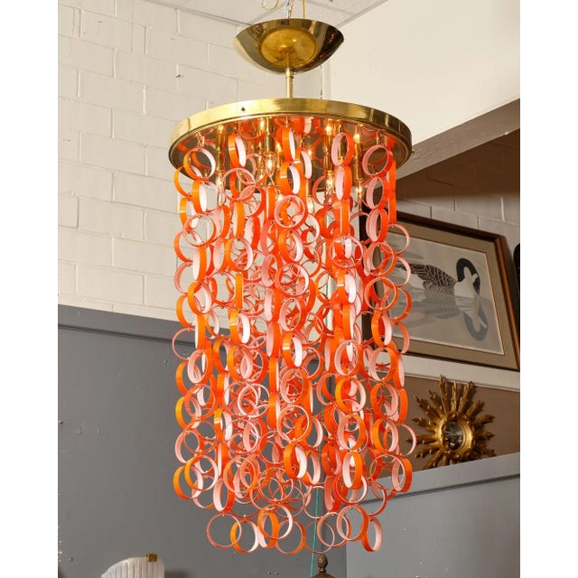 Italian Vistosi Orange Modernist Murano Glass Chandelier, 1980s For Sale - Image 3 of 10