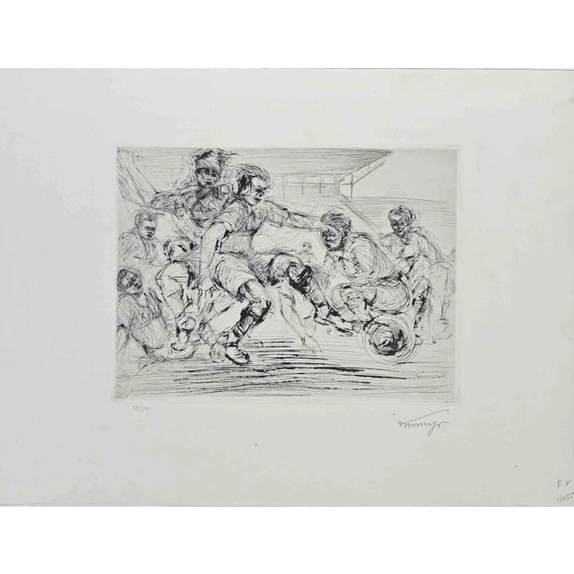 Louis Marcel Myr, The Football Match, Original Etching, 1925 For Sale