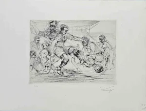 Louis Marcel Myr, The Football Match, Original Etching, 1925