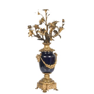 19th Century Louis XVI Style French Blue Cobalt Porcelain and Gilt Bronze Table Lamp from Sevres For Sale