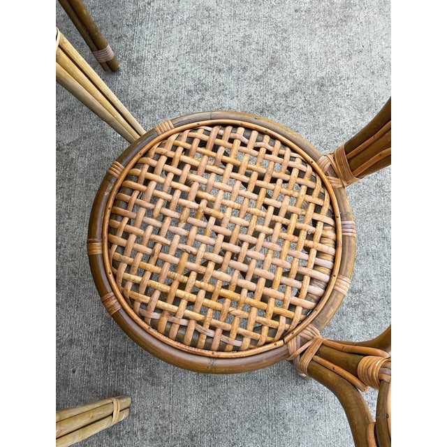 1940s Calif Asia Bamboo Rattan Kitchen Dining Set 4 Chairs 1 Table - Set of 5 For Sale - Image 12 of 12