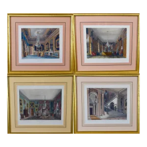 Four 19th Century Hand-Colored Engravings Depicting English Royal Residences by Charles Wild, 1816