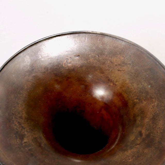 Metal Antique Japanese Mixed Metals Copper & Silver Usubata Ikebana Flower Vase For Sale - Image 7 of 9