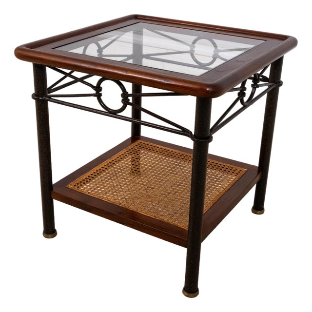 Grange Cherry Square Glass Inset Side Table For Sale