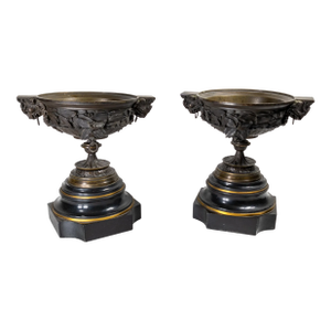 19th Century Pair of Italian Grand Tour Garniture Compotes With Animal Masks