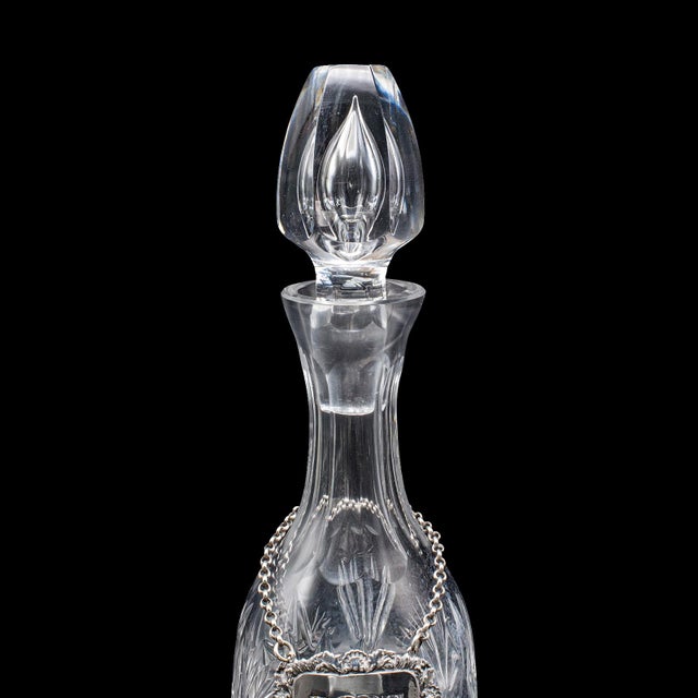 Metal Vintage Port Decanter, English, Glass, Silver Label, Spirit Bottle, Mid Century For Sale - Image 7 of 12
