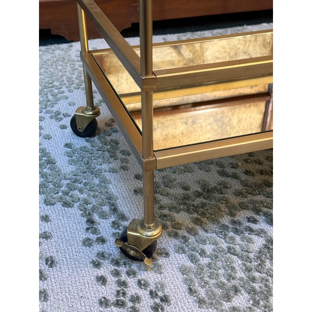 2010s Brass Bar Cart With Mirrored Shelves For Sale - Image 5 of 12