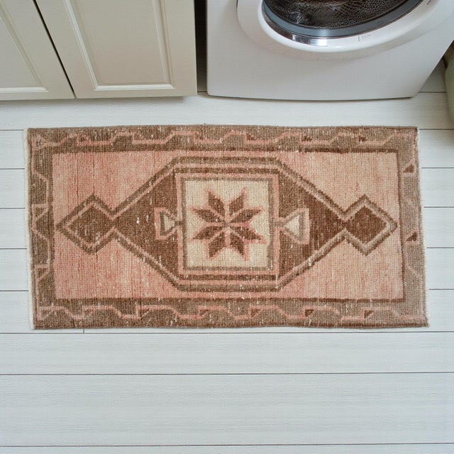 1970s Vintage Hand-Knotted Small Rug Distressed Turkish Rug Door Mat Bath Mat Entry Decor 2x3 Ft Approx For Sale - Image 4 of 14