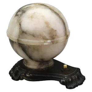 Art Deco White and Black Alabaster Globe Sphere Night Lamp, 1930s