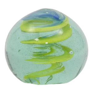 Vintage Blown Art Glass Paperweight in Blue and Green Spiral 1960s